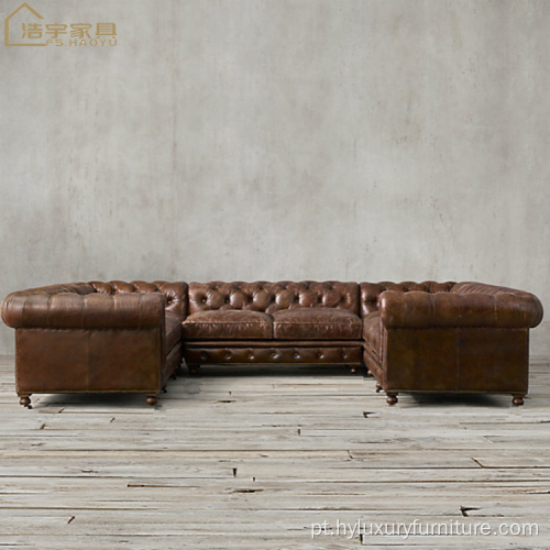 sofá de canto de sala de estar estilo americano chesterfield tufado